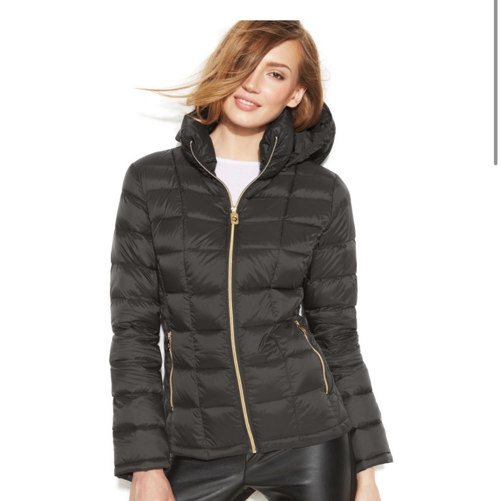 Michael Kors Black Quilted Puffer Jacket with Gold Zipper